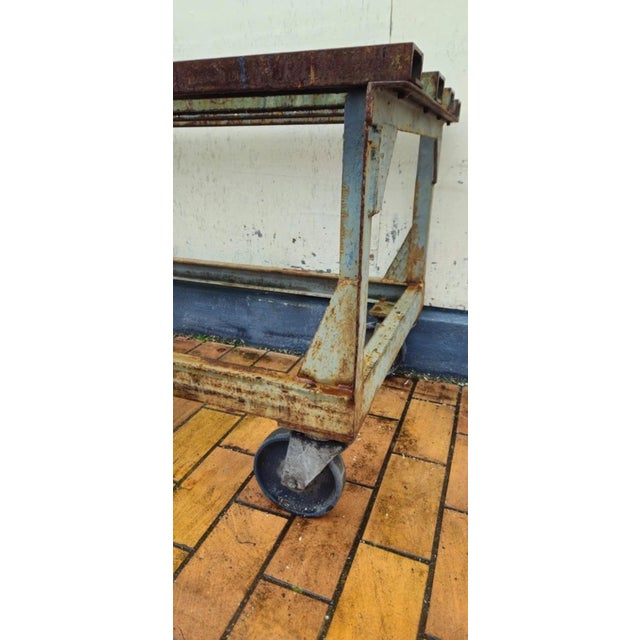 Mid-20th Century Industrial Metal Workbench on Casters For Sale - Image 5 of 7