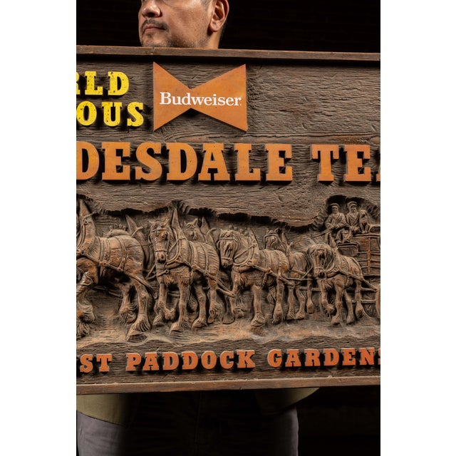 Vintage Budweiser Clydesdale Team Embossed Plastic Sign For Sale - Image 4 of 8
