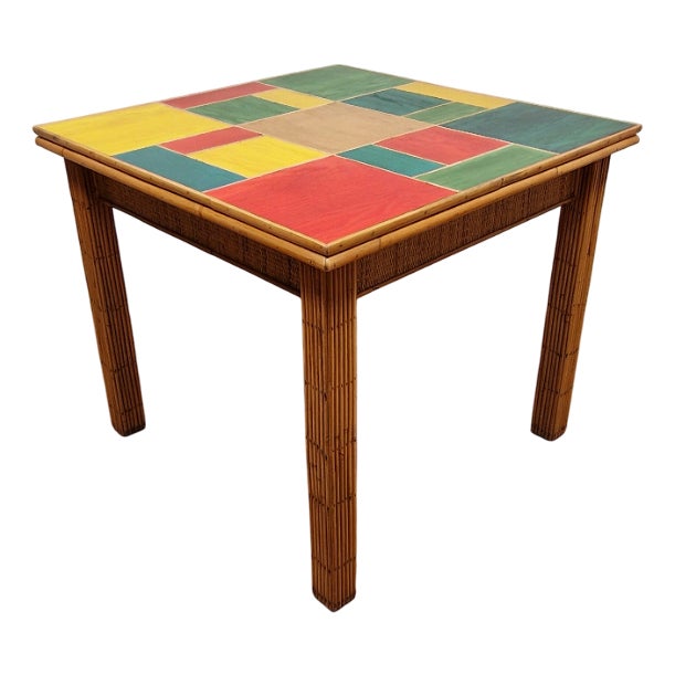 Italian Folding Table in Rattan and Bamboo , 1970s For Sale