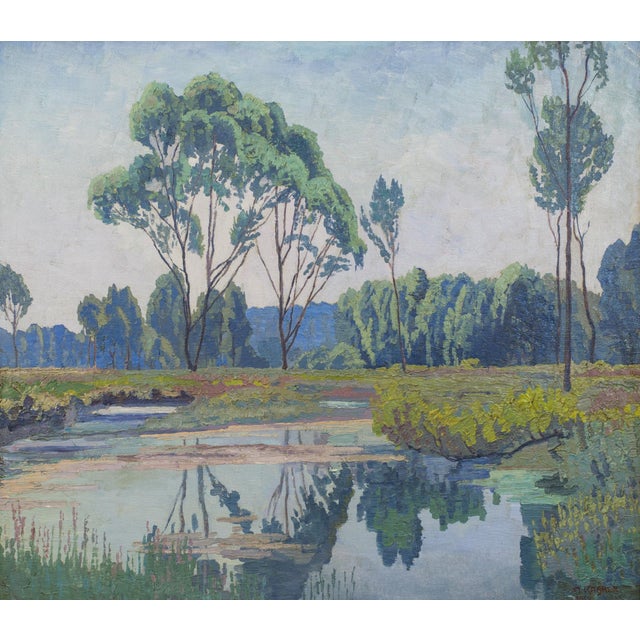 Artwork "Au in Klosterneuburg (paradies)" painted by Max Kahrer 1919 Classical Modernism oil on wood signed Max Kahrer...