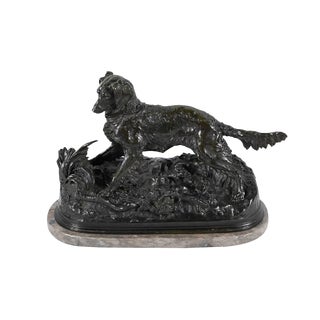Pierre-Jules Mêne, Spaniel Dog, 19th Century, Bronze on Marble Base For Sale