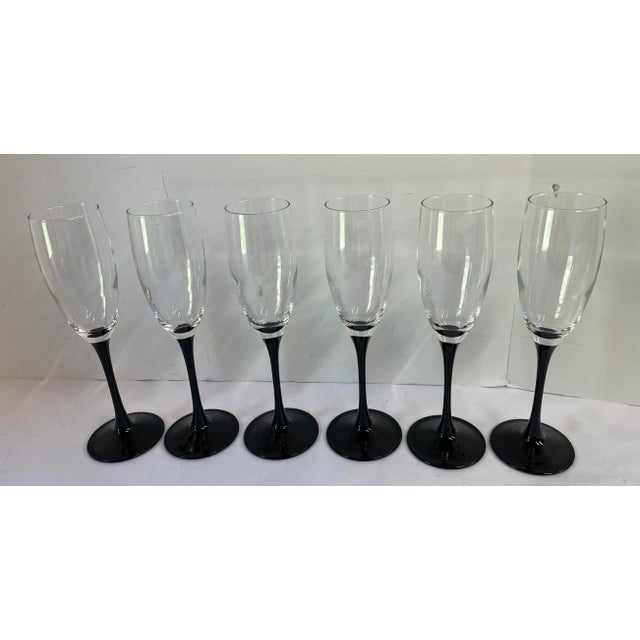 French Vintage French Black Stem Wine Glasses - Set of 6 For Sale - Image 3 of 6