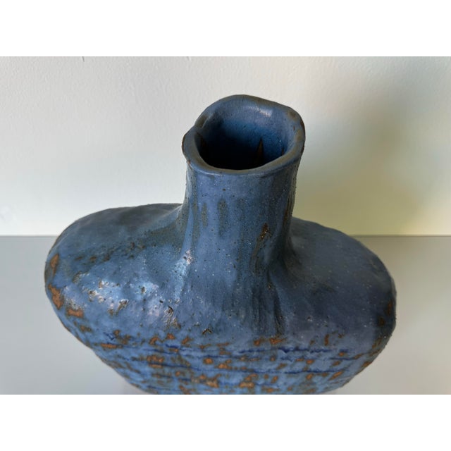 Vintage Organic Blue Glazed Studio Pottery Vase, Signed JLM/ Sold For Sale In Miami - Image 6 of 12