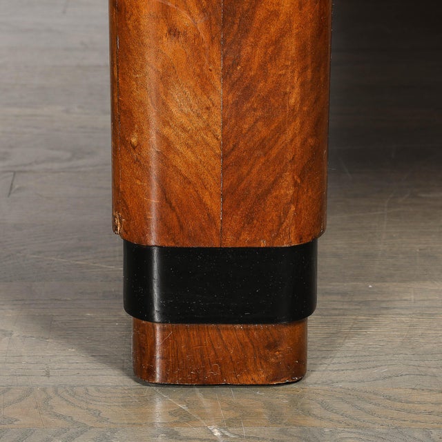 1930s Art Deco Streamlined Book-Matched & Burled Walnut W/ Black Lacquer Dining Table For Sale - Image 5 of 18