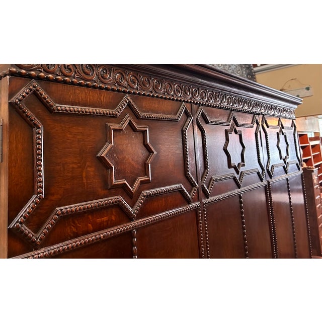 Antique English Oak Jacobean Style Triple Door Compactum Armoire, Uk Import c.1890 For Sale - Image 13 of 15