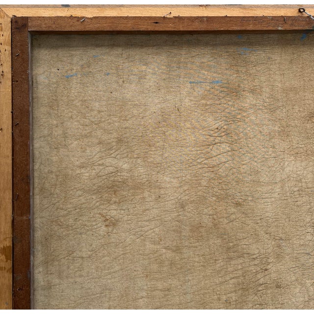 Sky Blue 1930's Tropical Landscape Oil on Canvas in Original Frame "Rice Fields on Bali" For Sale - Image 8 of 9