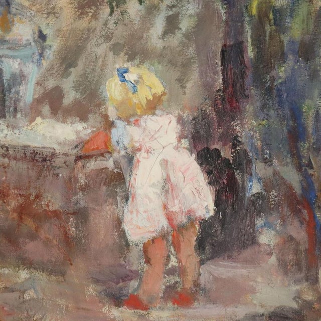 Textile Elena Bagnati, Scene with Women at the Washhouse, Oil Painting on Canvas, Framed For Sale - Image 7 of 12