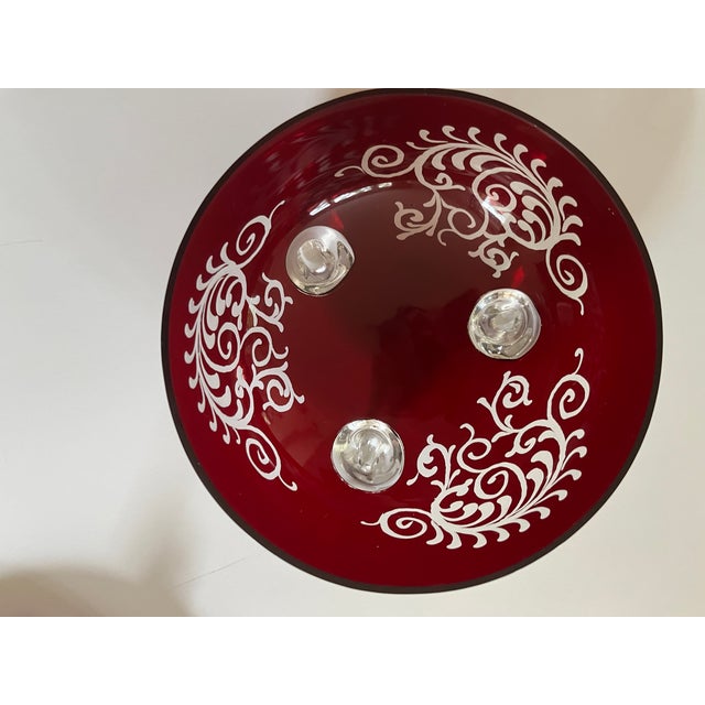 Glass Vintage Egermann Ruby Red Bohemian Lidded Footed Candy Dish For Sale - Image 7 of 9