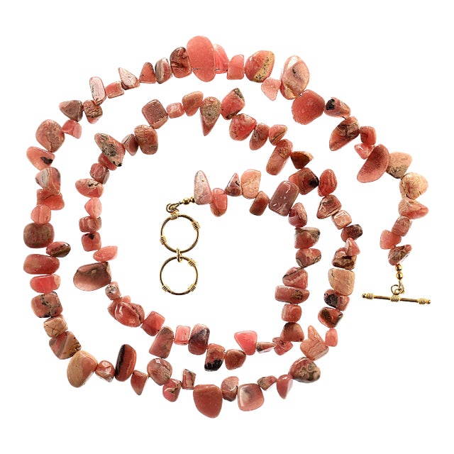 Ajd 31 Inch Rhodochrosite Highly Polished Tumbled Nugget Necklace For Sale
