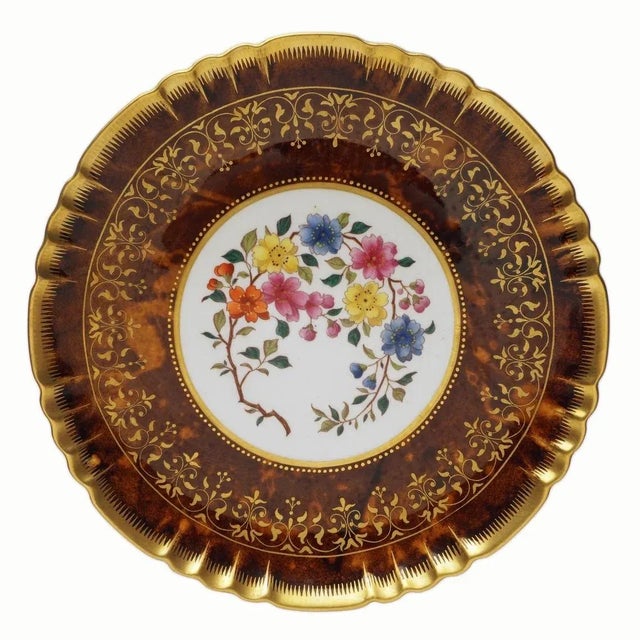Minton Antique Minton Cabinet Plates Tortoiseshell Glaze Botanical Dishes - A Pair For Sale - Image 4 of 10