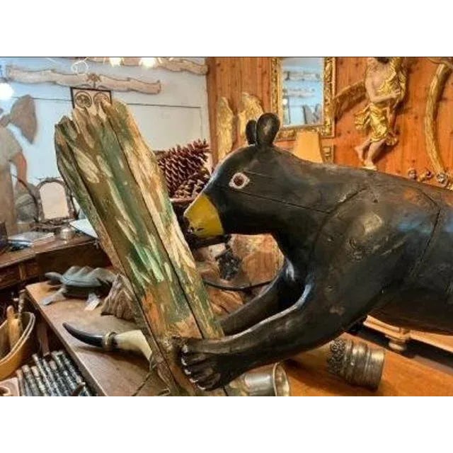 Farmhouse 1940s Americana Folk Art Hand-Carved Wood Bear Statue For Sale - Image 3 of 7