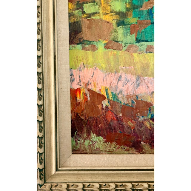 Wood Late 20th Century Original Impressionistic Landscape Field of Flowers and Tree, Framed For Sale - Image 7 of 10