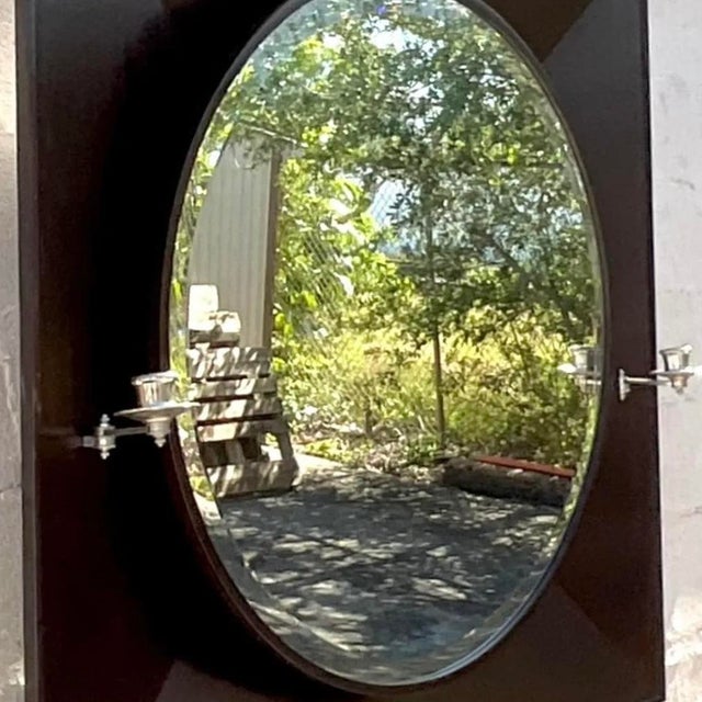 Vintage Contemporary Ebony Candlestick Mirror For Sale - Image 9 of 13