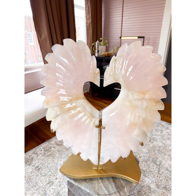 Monumental Rose Quartz “Winged Form” Sculpture With Golden Healer Inclusions – 28.5” Statement Piece For Sale - Image 10 of 18
