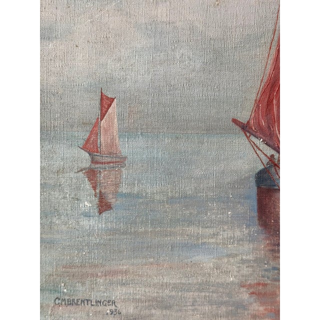 1936 Dreamlike Art Deco Seascape by c.m. Brentlinger, Oil on Canvas, Framed For Sale - Image 10 of 14