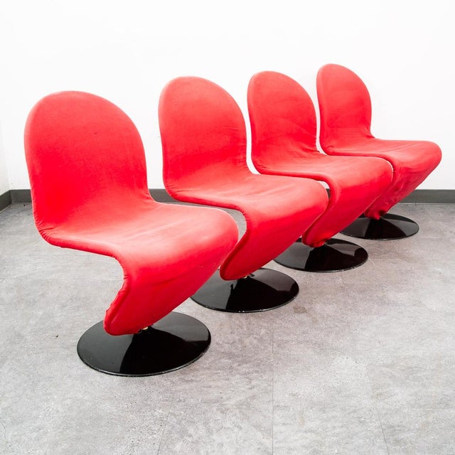 Mid Century Modern Dining Chairs 4 Red Attributed to Vernon Panton 1-2-3 System Fritz Hansen For Sale - Image 9 of 12