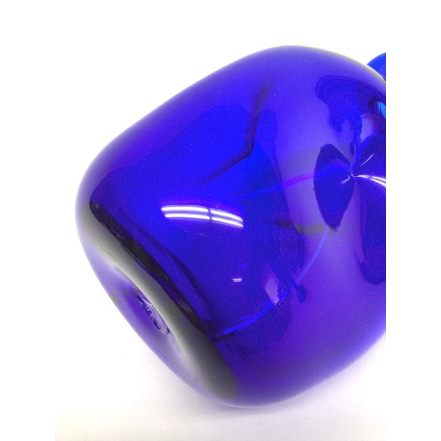 Blue 1950s Cobalt Blue Glass Hand Blown Heavy Carafe For Sale - Image 8 of 13
