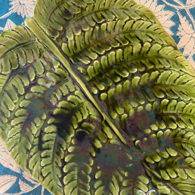 Antique Fern Majolica Dish Platter from Sarreguemines, 1890 For Sale - Image 3 of 8