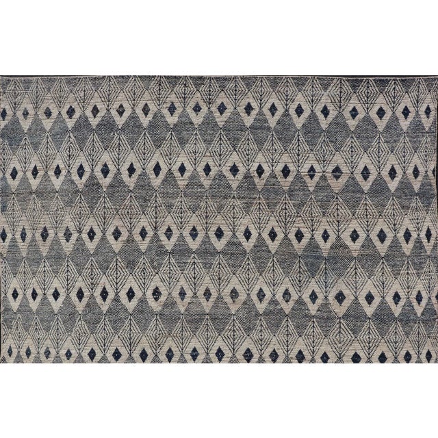 2020s Keivan Woven Arts Large Modern Diamond Design Rug in Navy, Blue and Off White For Sale - Image 5 of 12