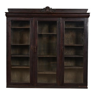 R. J. Horner Style American Empire Carved Oak Glass Front Bookcase, Circa 1890 For Sale