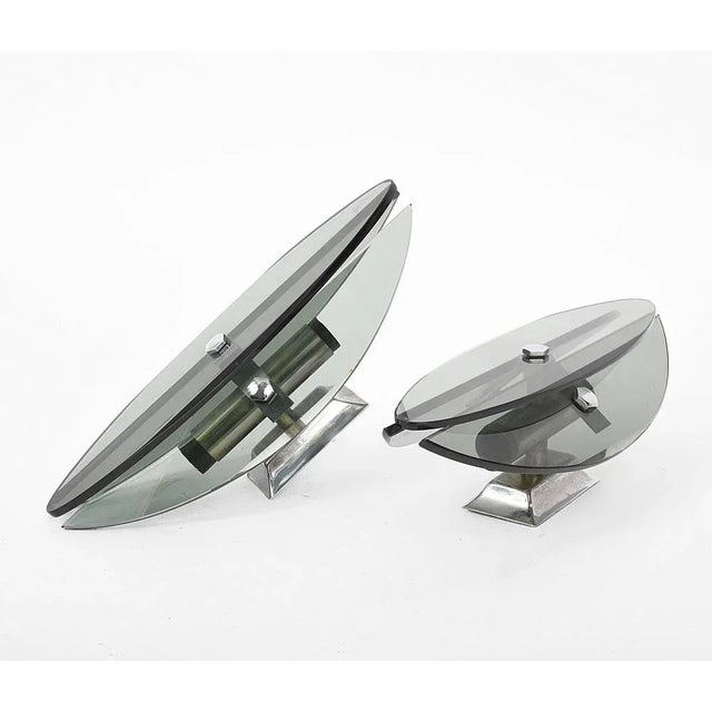 Mid-Century Italian Glass and Chrome Elliptical Sconces from Veca, 1960s, Set of 2 For Sale - Image 4 of 5