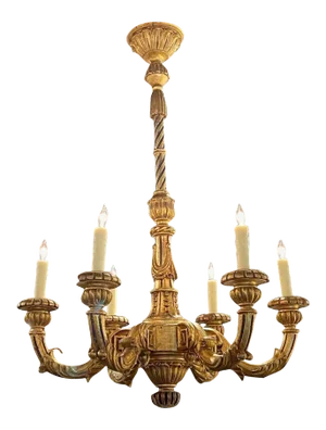 19th Century French Louis XVI Carved and Giltwood 6 Light Chandelier
