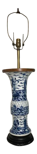 Late 19th Century Chinese Blue & White Porcelain Lamp