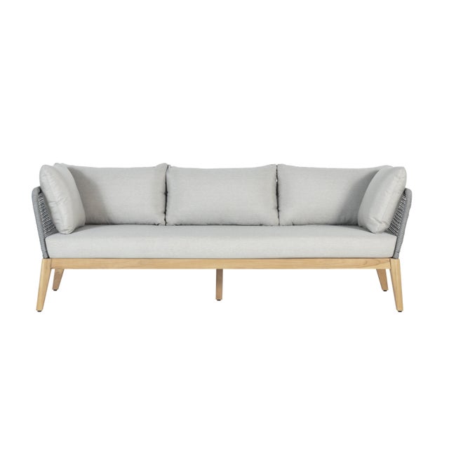 Cypress Teak Wood Sofa With Gray Color Rope Design For Sale - Image 12 of 13