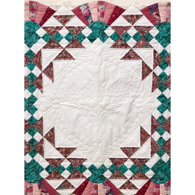 Pink and Green Pattern Quilt For Sale - Image 4 of 7