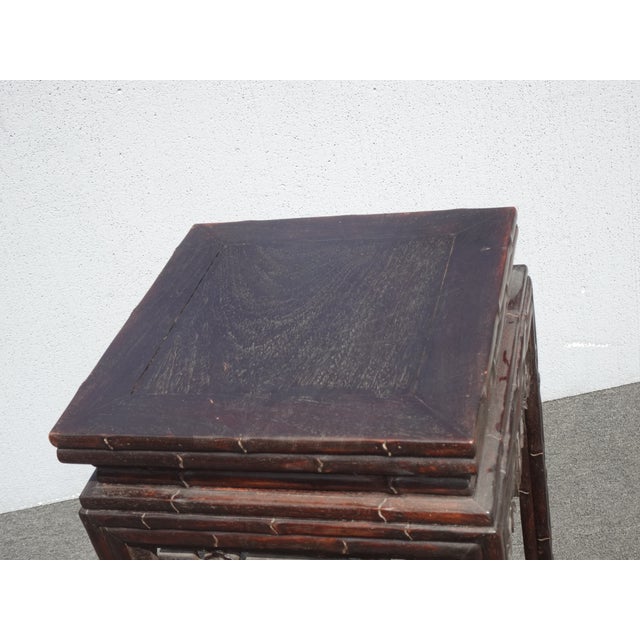Vintage Oriental Asian Solid Carved Wood Plant Stand Side Table For Sale - Image 11 of 12
