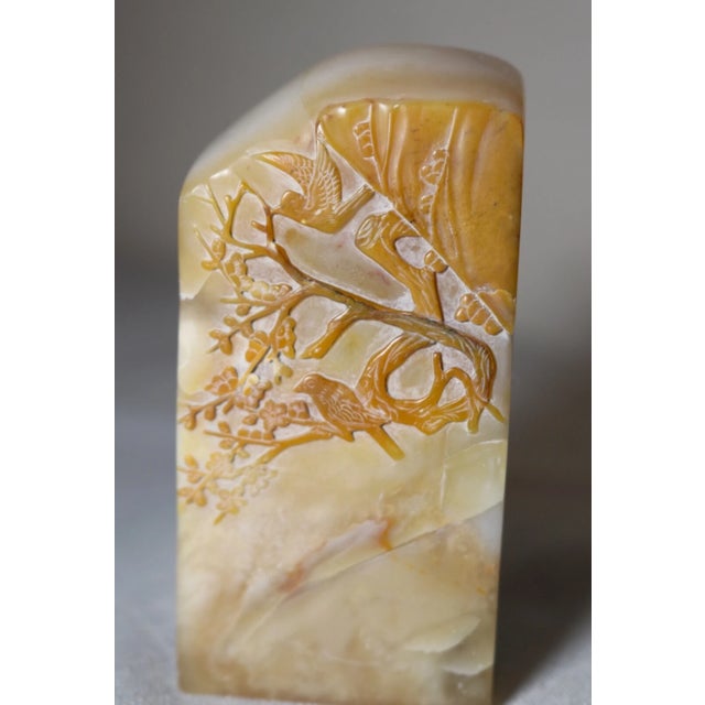 Chinese Antique Carved Chinese Shoushan Hard Stone Landscape Sculpture Statue Seal Block For Sale - Image 3 of 12