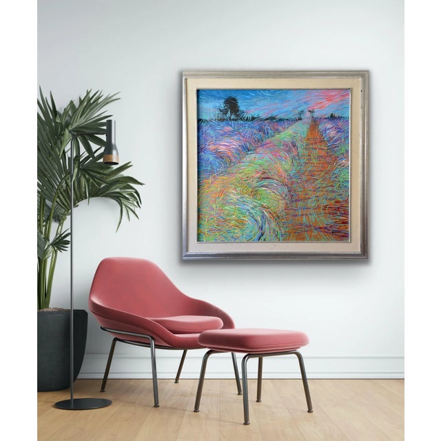 2010s "Lavender Fields" Framed Acrylic Painting by Egyptian Artist M.Khedr For Sale - Image 5 of 8