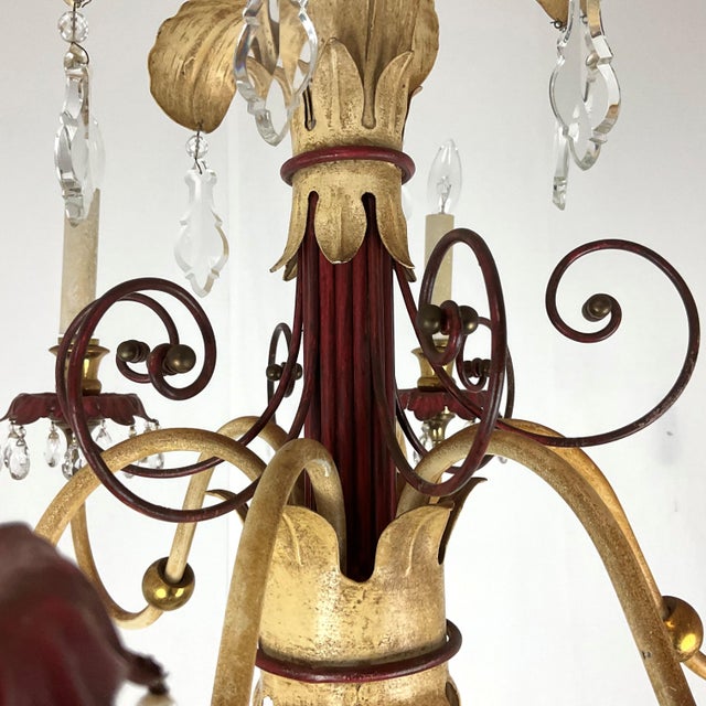 Vintage Italian Tolle Chandelier With Lead Crystal Pendants For Sale - Image 13 of 15