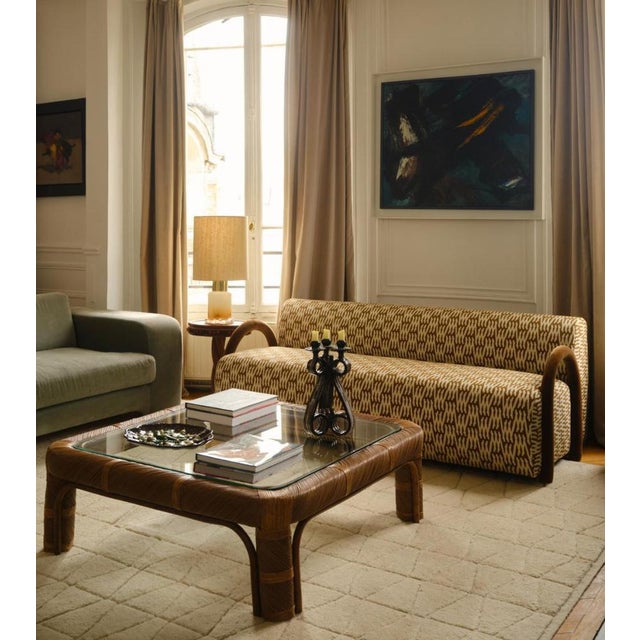 Contemporary Ursula Coffee Table in Stained Rattan and Tempered Glass by Popus Editions For Sale - Image 3 of 6