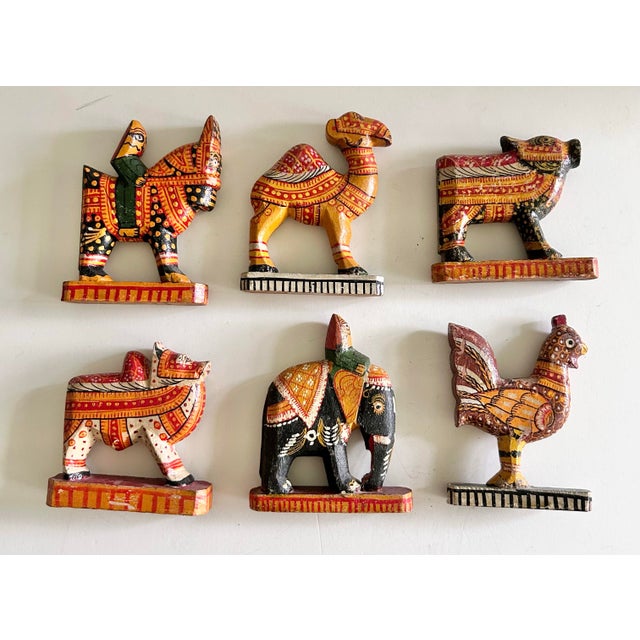 1930s Antique Indian Hand-Painted Folk Art Animal Procession Figures, Set of 11 For Sale - Image 5 of 12