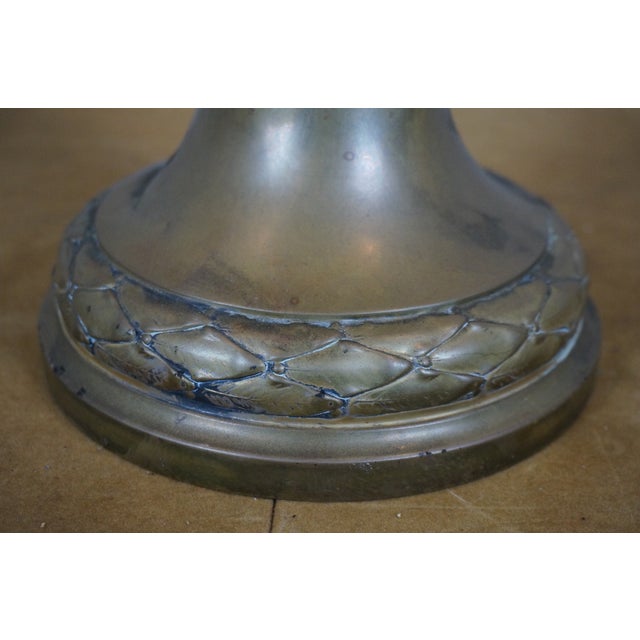 Mid 20th Century Neoclassical Empire Style Repousse Brass Roses Mantel Urn Amphora Vase For Sale - Image 11 of 12