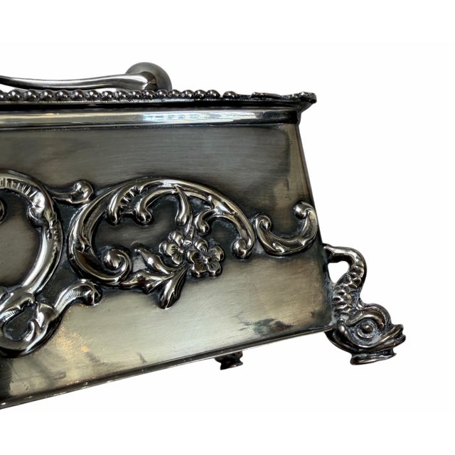 Antique Silver Smoking Pipe Tobacco Box or Humidor W Dolphin Feet For Sale In Los Angeles - Image 6 of 7