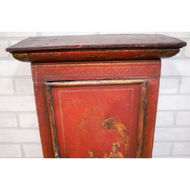 Red Vintage Asian Hand Painted Red Storage Cabinet For Sale - Image 8 of 11