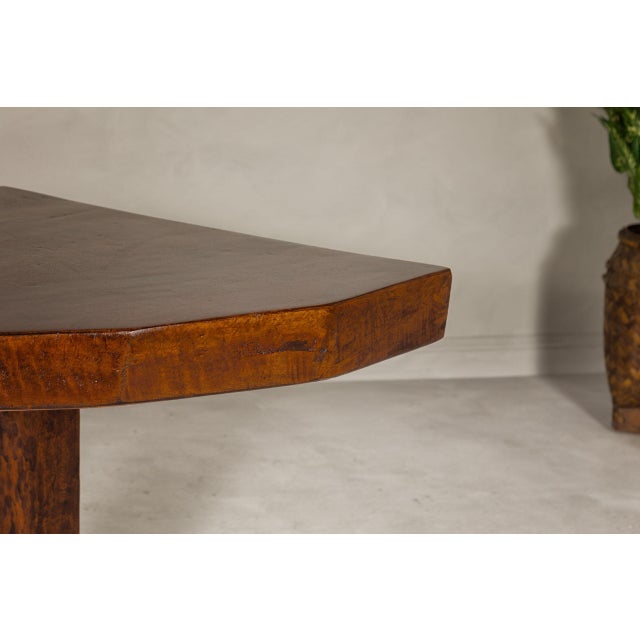 Brown Rustic Vintage Corner Demilune Pedestal Table with Delicately Carved Base For Sale - Image 8 of 12