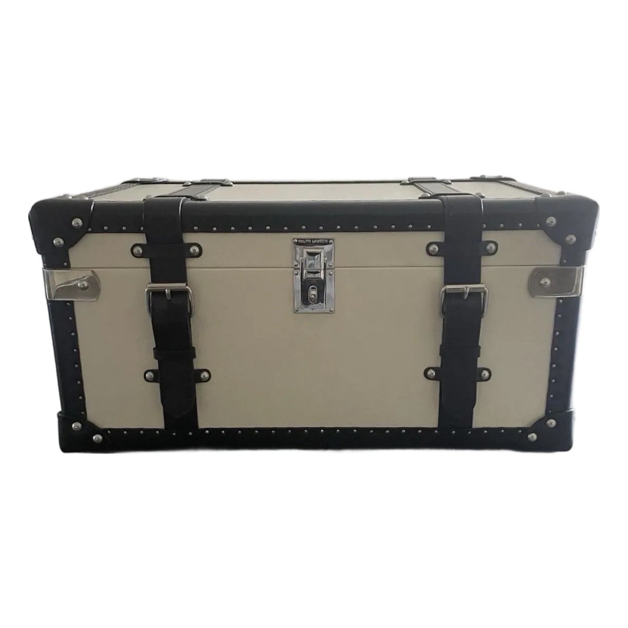 Ralph Lauren Delevan Trunk Ivory and Black New in Box | Chairish