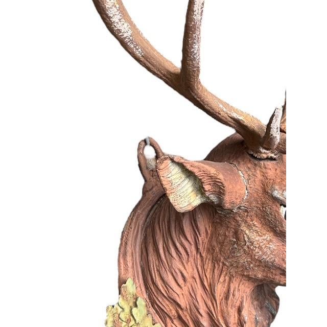 Brown Antique Black Forest Stag Deer Head Caset Iron For Sale - Image 8 of 10