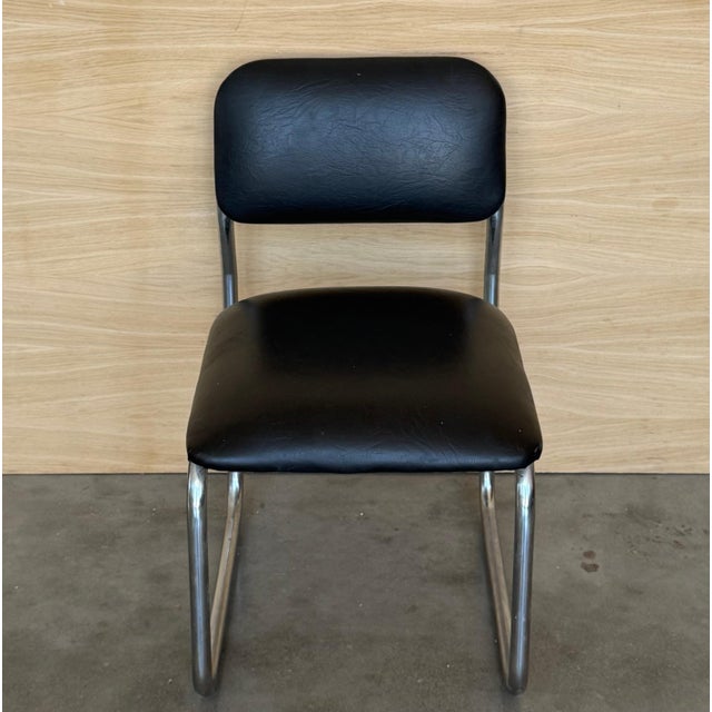 Set of Six Cantilever Chars in Leather and Steel, 1970s For Sale - Image 9 of 18