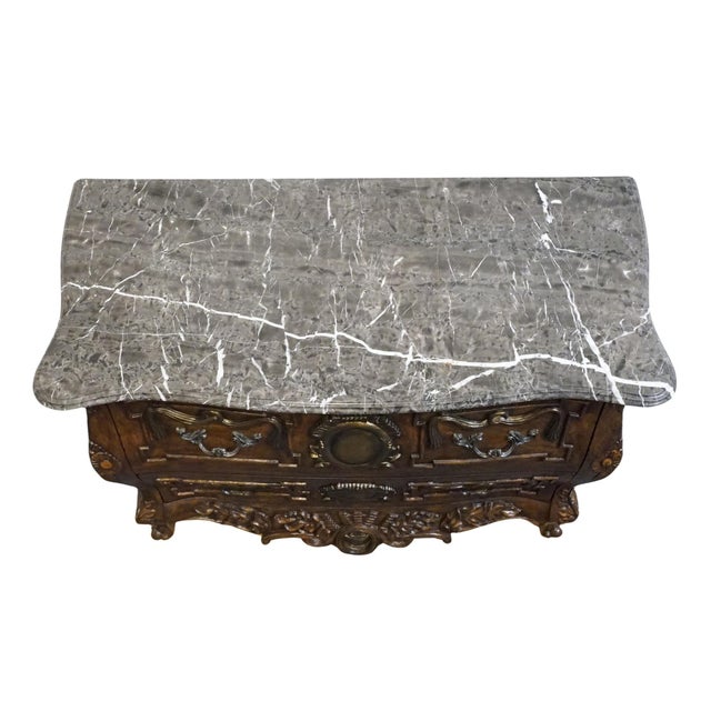 Collezione Europa Walnut French Provincial Louis XV Rococo Style 46" Two Drawer Bombe Chest W. Granite Top For Sale - Image 9 of 12