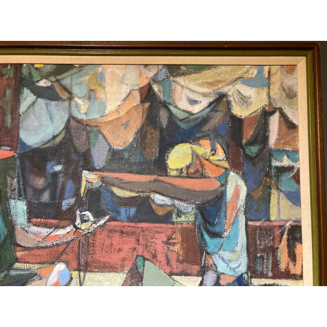 Mid 20th Century 1952 Cubist Inspired Figurative Oil Painting on Canvas, Framed For Sale - Image 5 of 13