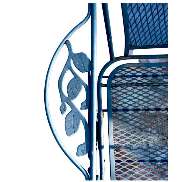 1970s Hunter Green Metal Mesh Woodard Style Outdoor Patio Bounce Dining Chairs - Set of 4 For Sale - Image 11 of 12