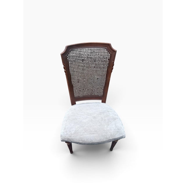 Taupe Vintage French Provincial Cane-Back Side Chairs With Taupe Upholstery, Pair For Sale - Image 8 of 9