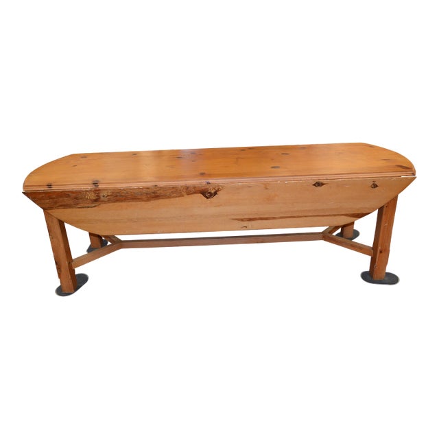 Vintage Heavy Pine Wood Irish Wake Table Drop Leaf Long Oval Dining Kitchen Farmhouse Work For Sale