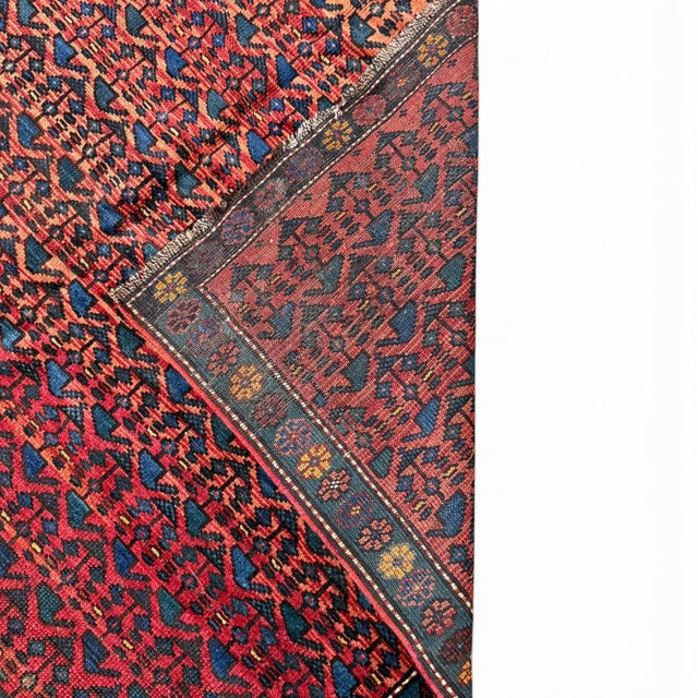 Tribal Rare Antique Kazak Runner 4x10 | Faded Red & Pink With Blue Tribal Motifs For Sale - Image 3 of 5