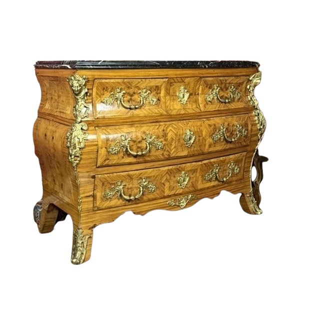 Mid 20th Century Louis XV Style Gilt-Mounted Bombe Commode With Marble Top For Sale - Image 4 of 6