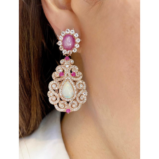 Gold Bochic “Flamenco” Ruby & Multi gem Chandelier Earrings Set 18K Gold&Silver For Sale - Image 8 of 12